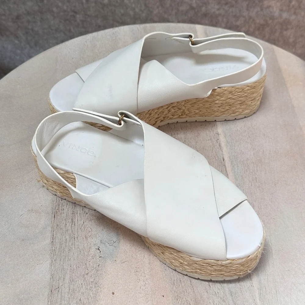 Vince Womens White Leather Platform Espadrille Sandals Slingback Size 7M EUR 37